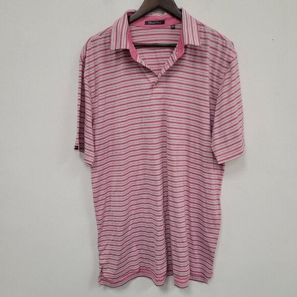 Straight Down Other - Straight Down Mens Short Sleeve Polo Shirt Size XL Pink Striped Golf Preppy
